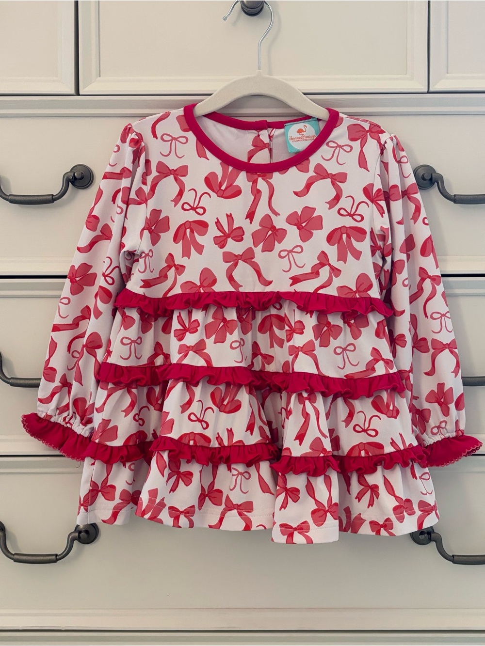 VGUC The Smocked Flamingo Hot Pink Bow Ruffle Top Size 4T